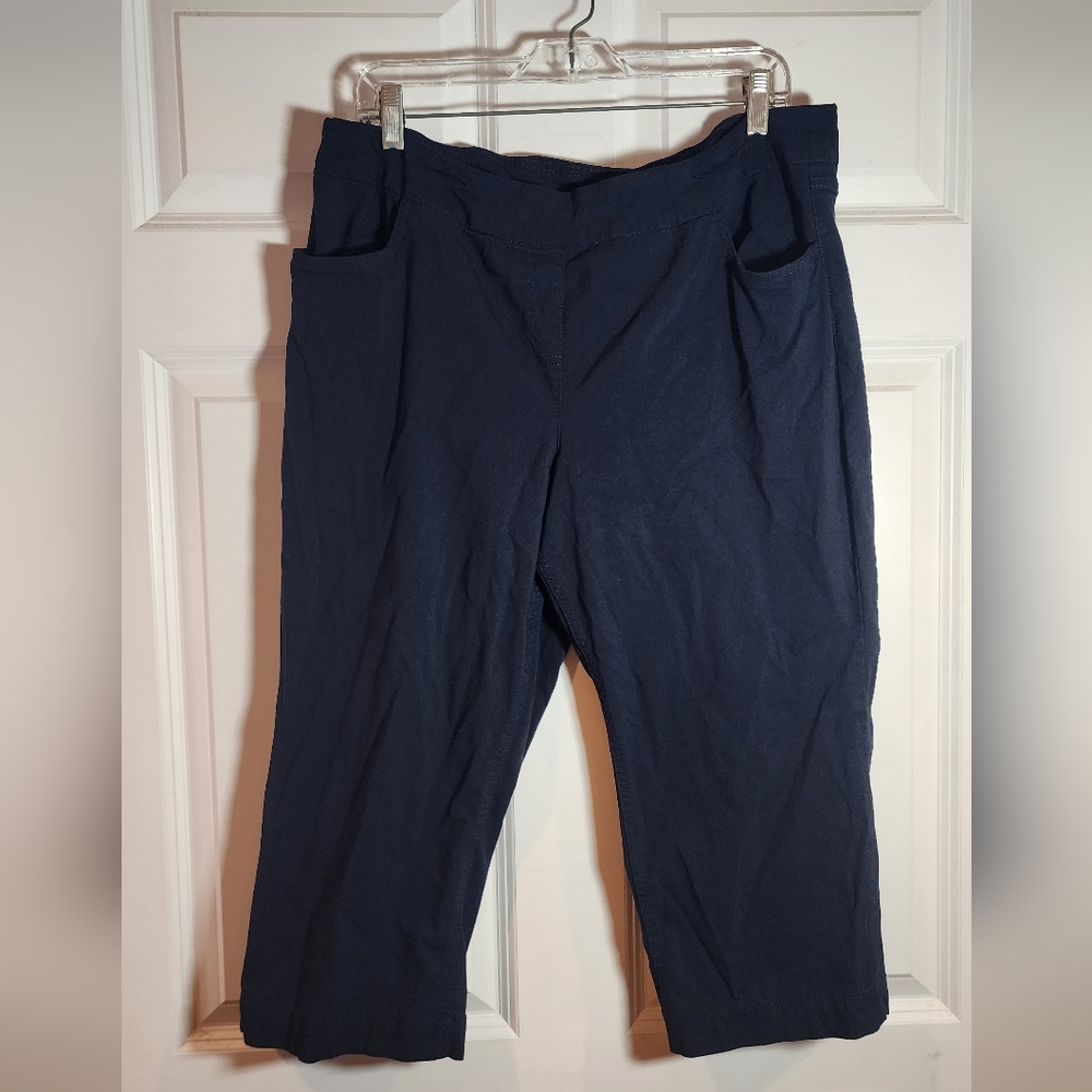 Slim-Sation Womens Navy Blue Stretch Pull-On Capri Pants Pockets Size 18